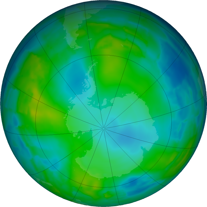 Antarctic ozone map for 06 June 2011